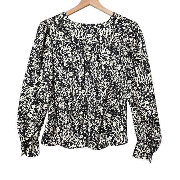 Gibson Latimer Black and Beige Long-Sleeve V-neck Blouse Size L - Picture 2 of 11